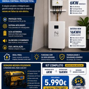 Kit Autoconsumo 25872WHd Anti Apagão 6KW Monofásico Deye + Bateria 16Kwh + Gerador